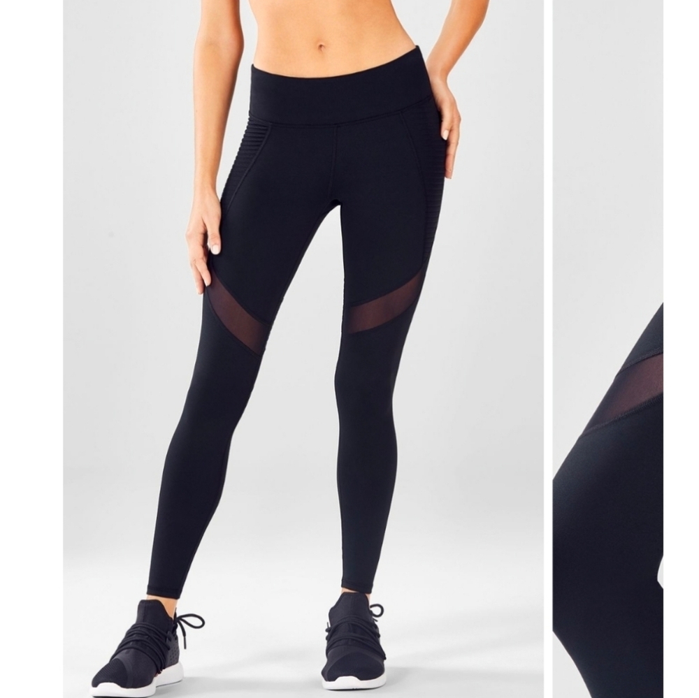 Fabletics Define Mid-Rise Moto Legging Black Mesh